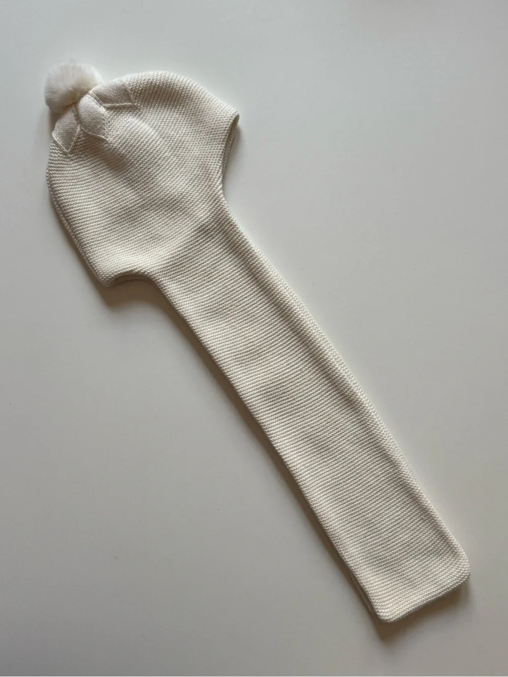 Jacadi Baby Girl Bertille Knit Soft White Scarf Hat with Pom Pom - Size 36M